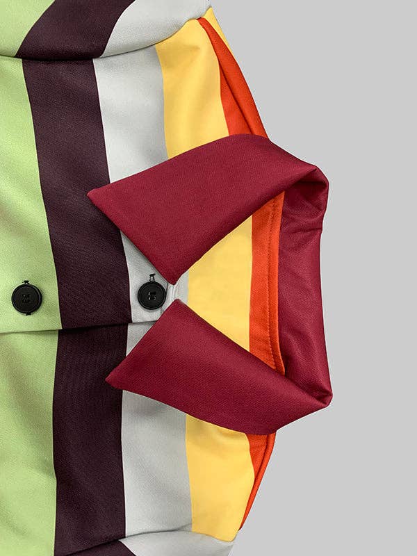 UZ Wholesale  Puff Sleeves Multi-Colored Thick Striped Lapel Jacket