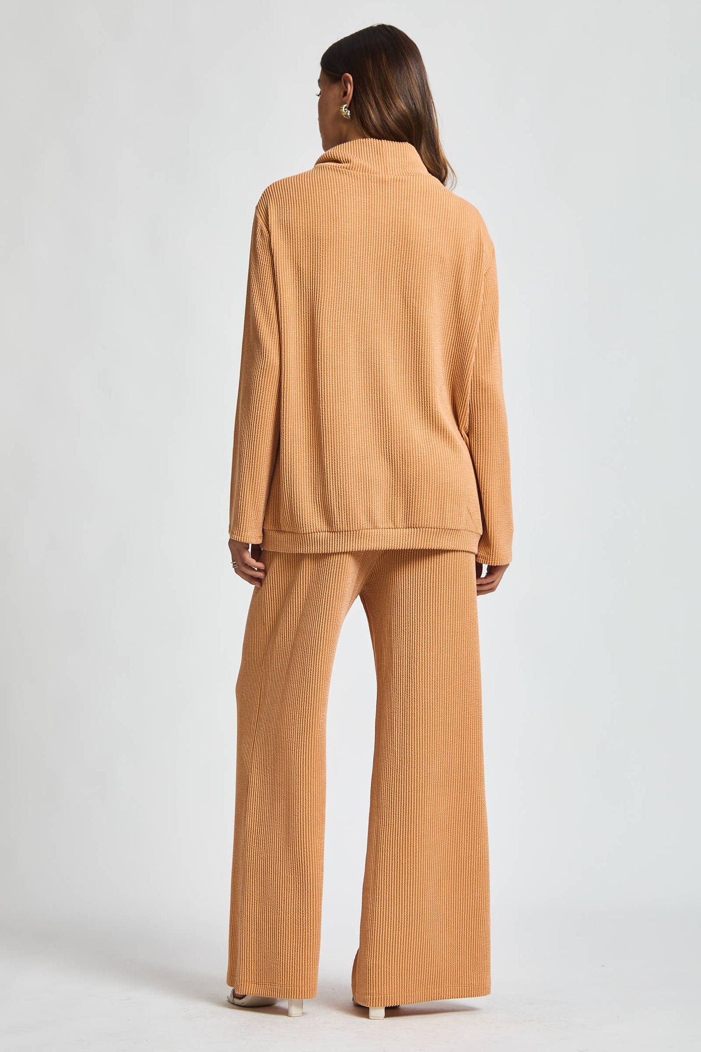 Dear Scarlett - 2-Piece Cowl Neck Ribbed Set TRVSET-LAVISH: WINE