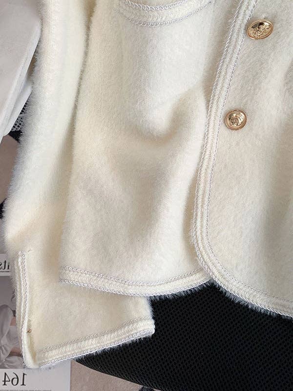 UZ Wholesale Store - Buttoned Velvet Long Sleeves Loose Cardigan: BEIGE / One_size