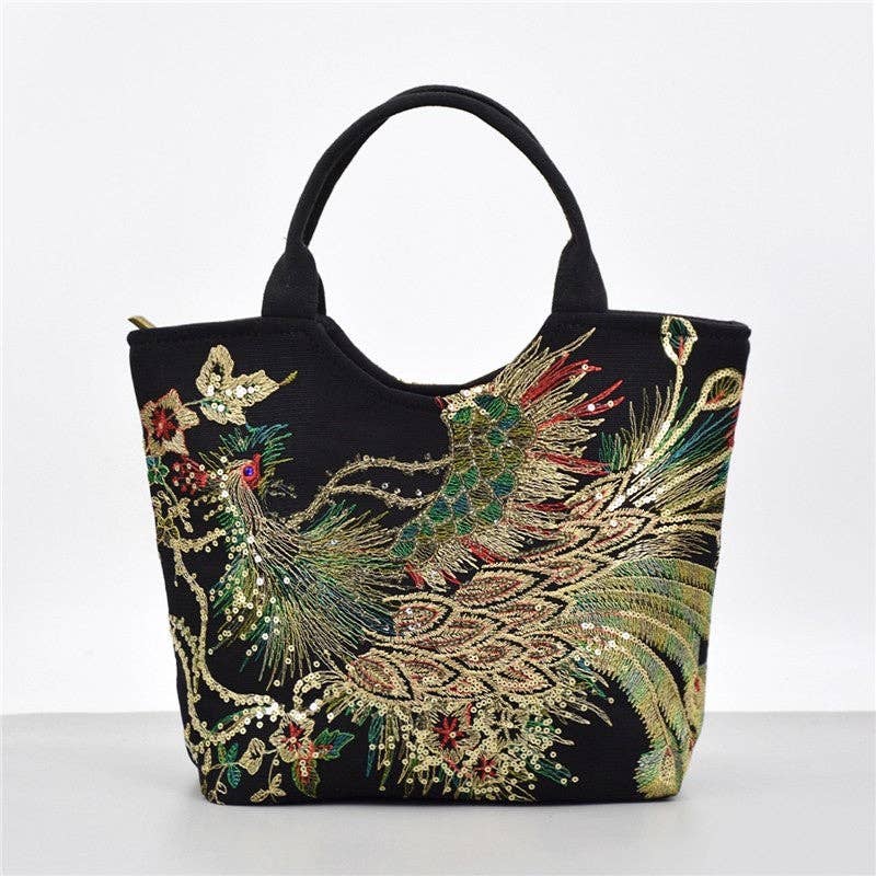 UZ Store - Vintage Embroidered Tote Bag: NAVY BLUE