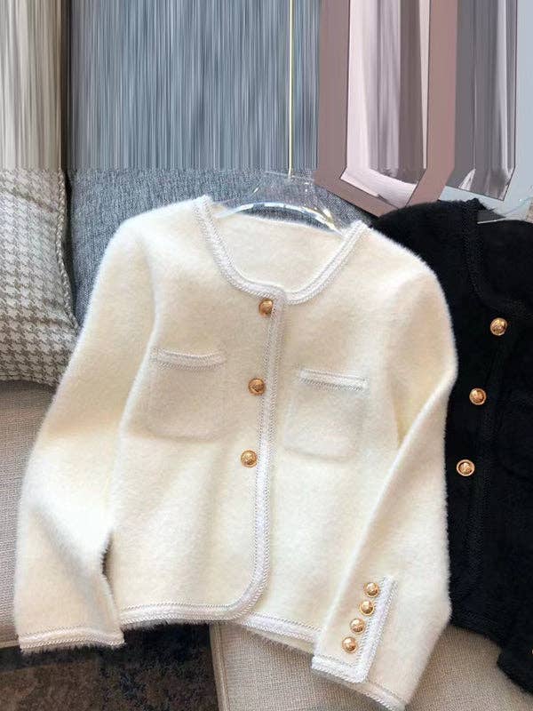 UZ Wholesale Store - Buttoned Velvet Long Sleeves Loose Cardigan: BEIGE / One_size