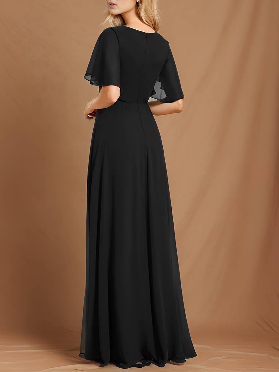 Ever-Pretty - V Neck Appliques Pleated Bridesmaid Dress: Dark Green / 24