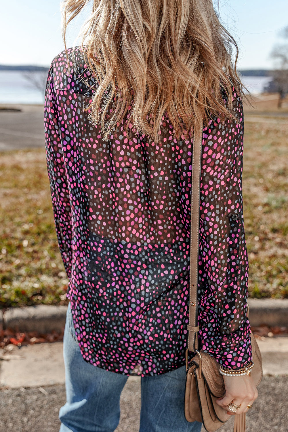 Grape Wine Polka Dot Print Buttoned Shirt