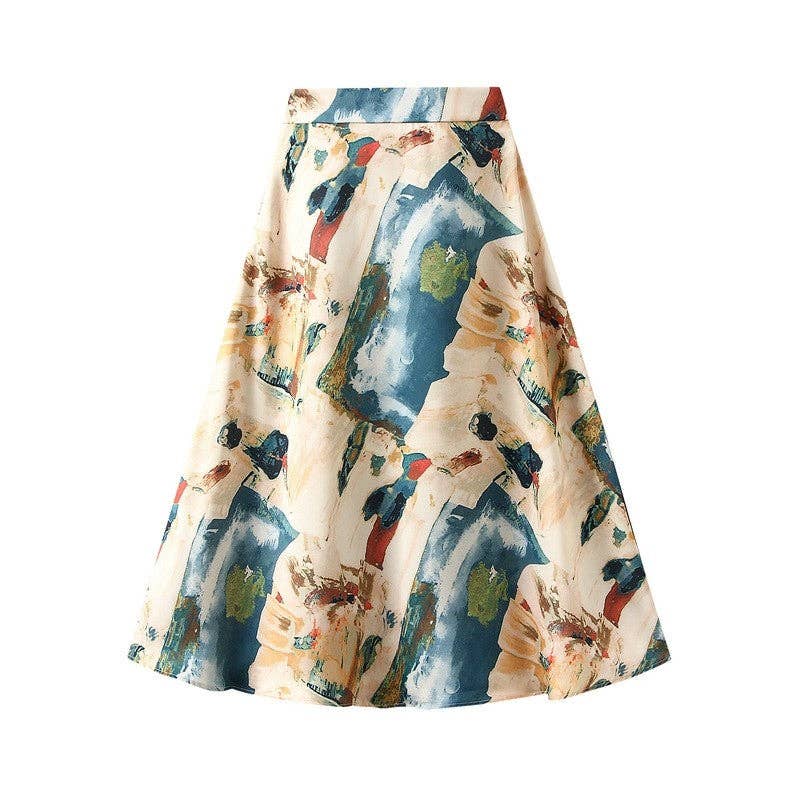 UZ Wholesale Store - Brilliant Satin Print Elastic Waist Drop Skirt: PINK / XL