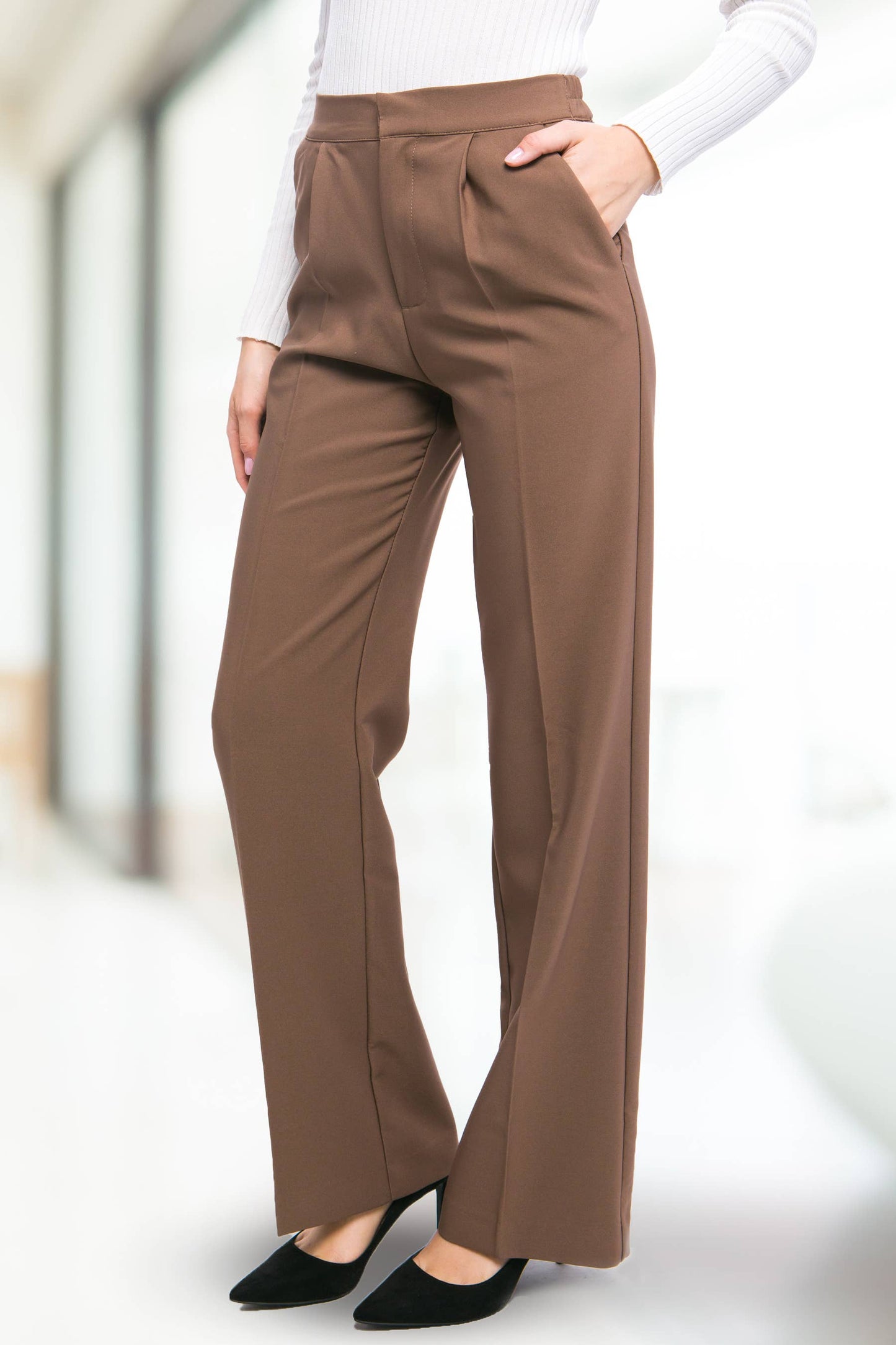 42POPS - ",...SI-25289 Regular-Fit Dress Pants w/ Elastic Back: Black-159548 / S