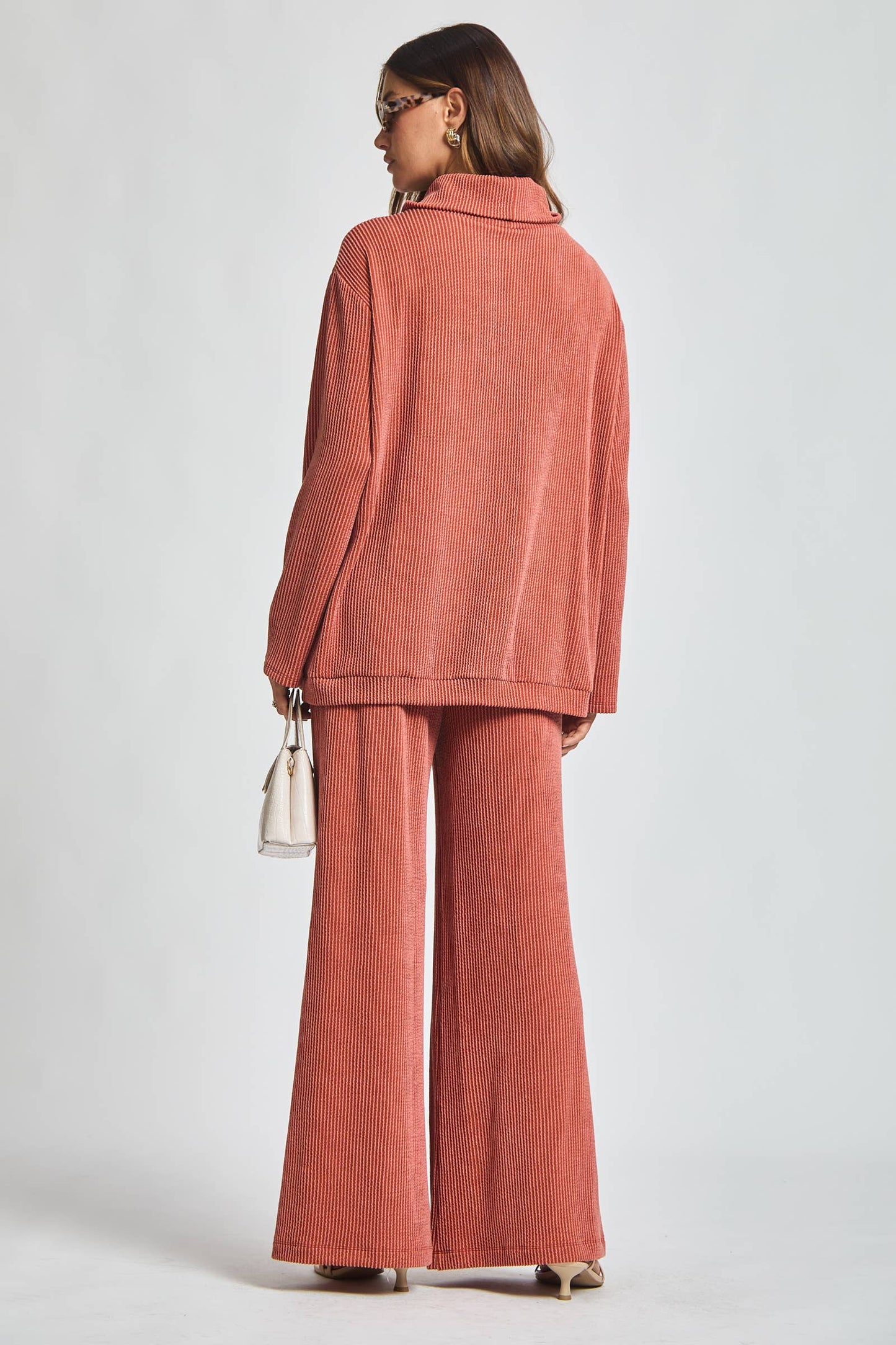 Dear Scarlett - 2-Piece Cowl Neck Ribbed Set TRVSET-LAVISH: WINE