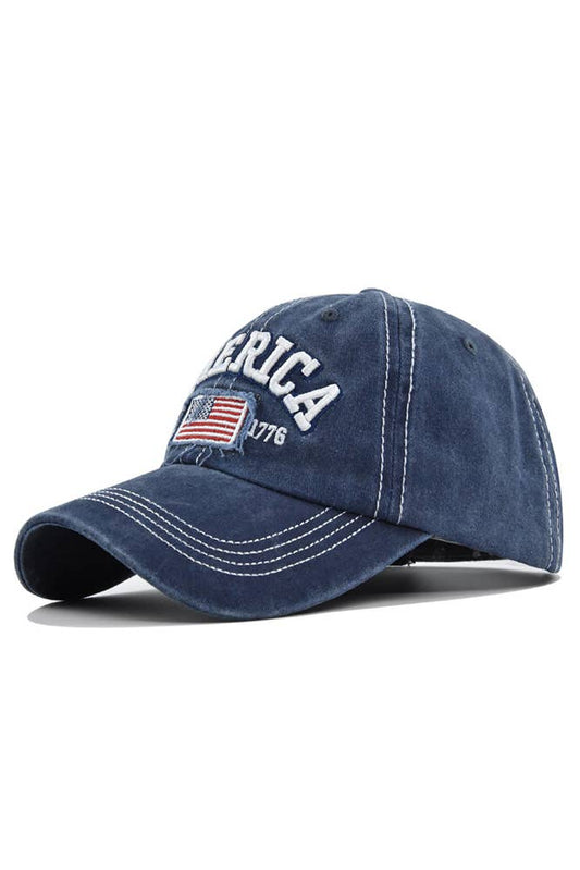 UNISHE - America Flag Embroidered Baseball Cap DXCB327: Navy / One Size