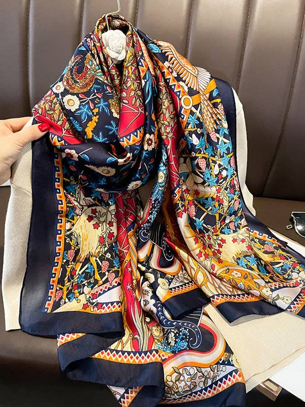 UZ Floral Printed Sun Protection Shawl&Scarf: DEEP BLUE / One_size