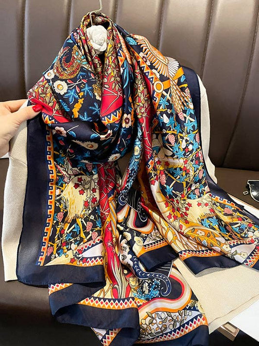 UZ Floral Printed Sun Protection Shawl&Scarf: DEEP BLUE / One_size