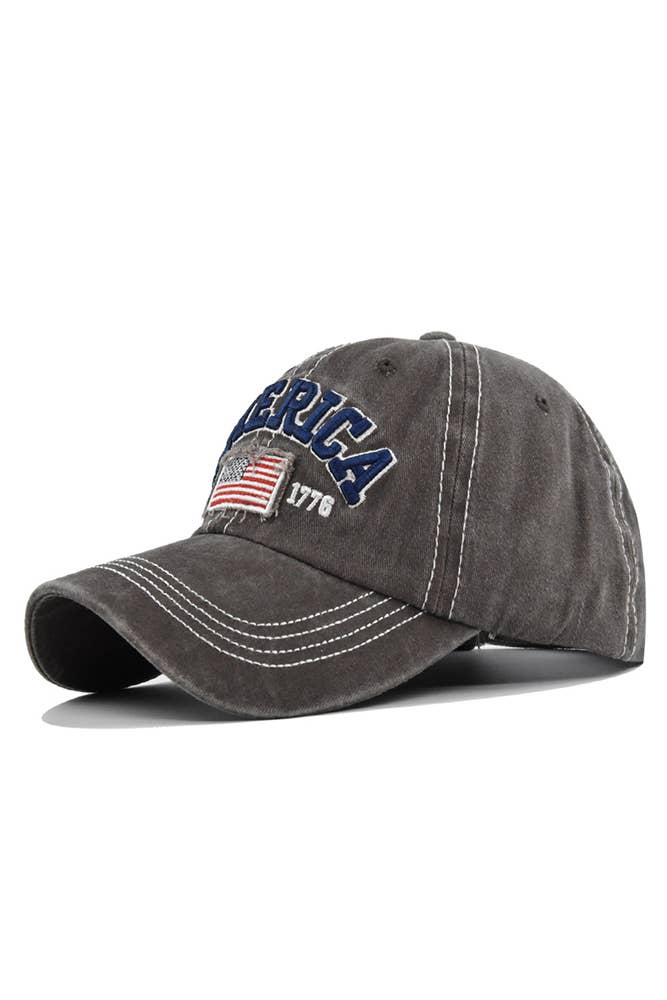 UNISHE - America Flag Embroidered Baseball Cap DXCB327: Wine Red / One Size