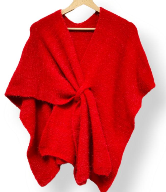 LOOWIE Italian Knit Cozy Warm Wrap with Loop-Red