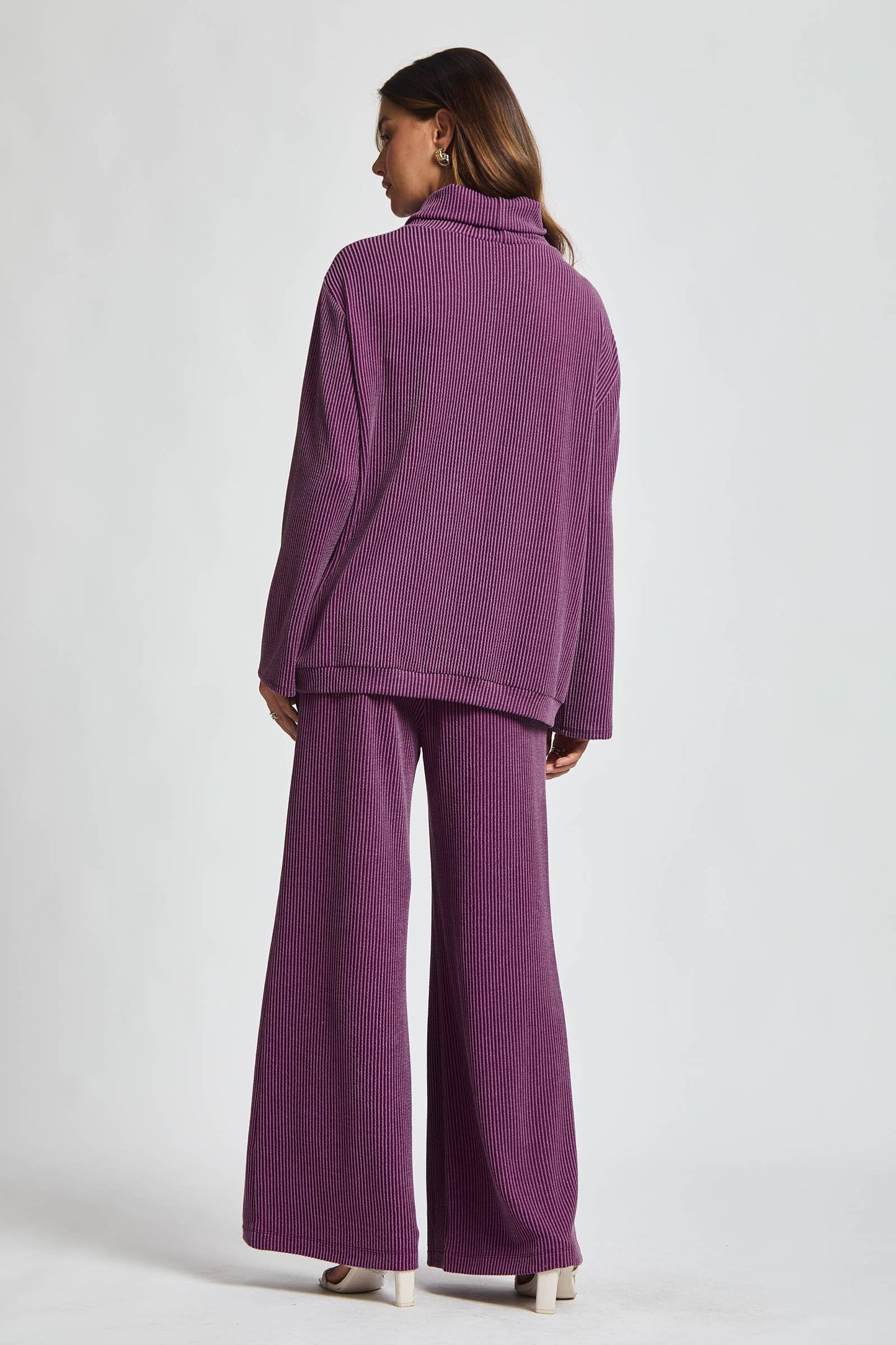 Dear Scarlett - 2-Piece Cowl Neck Ribbed Set TRVSET-LAVISH: WINE