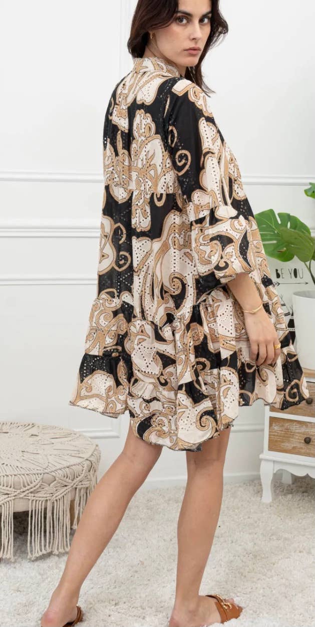 LOOWIE - 980 Cotton Black Beige English Eyelet Dress Cover Up LOOWIE