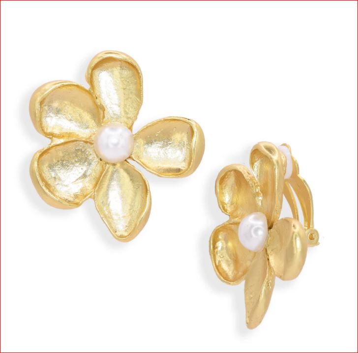 Karine Sultan Dogwood and Pearl Clip Earrings