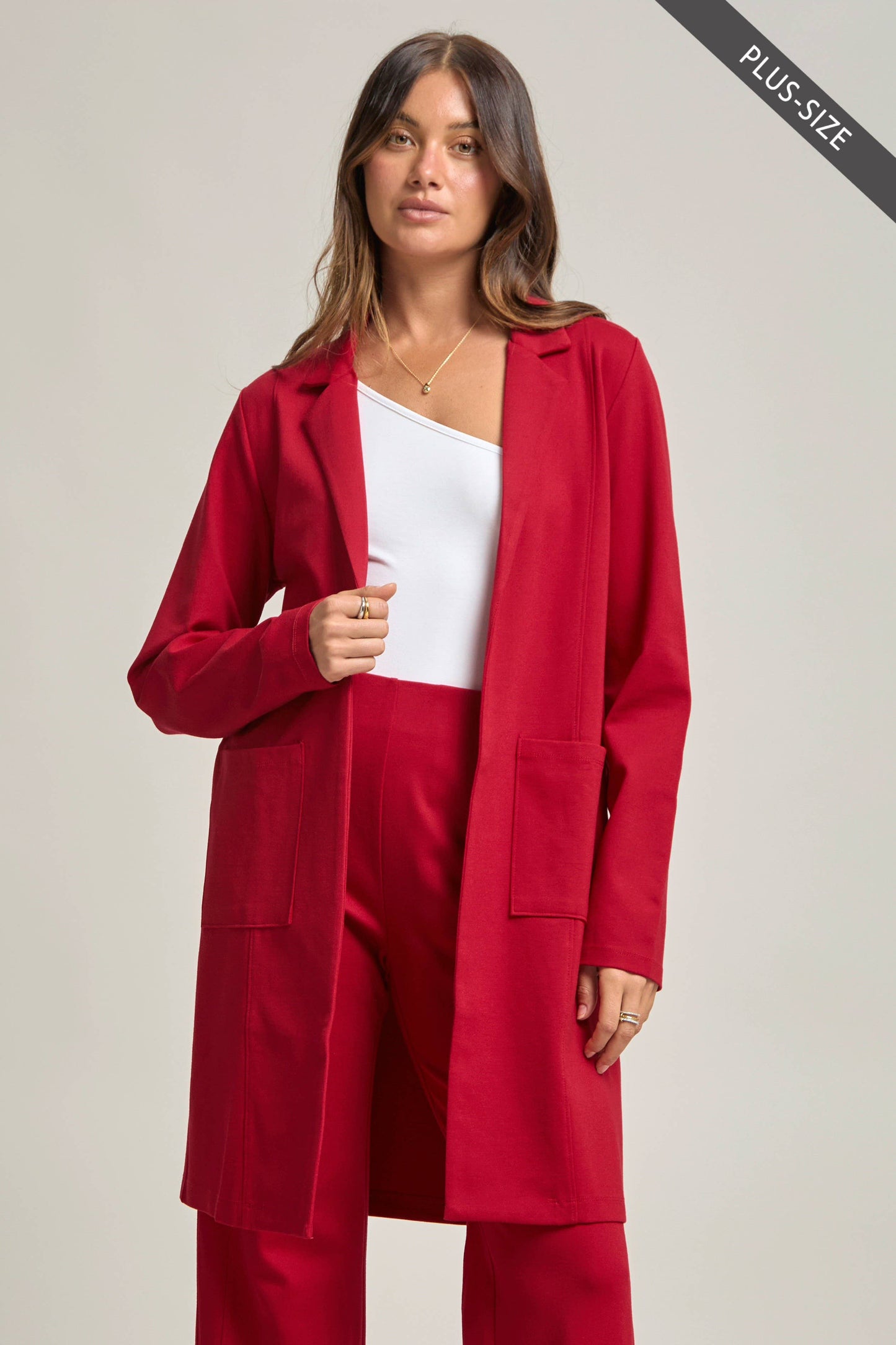 Dear Scarlett - PLUS SIZE Magic Chic Midi Jacket: Red