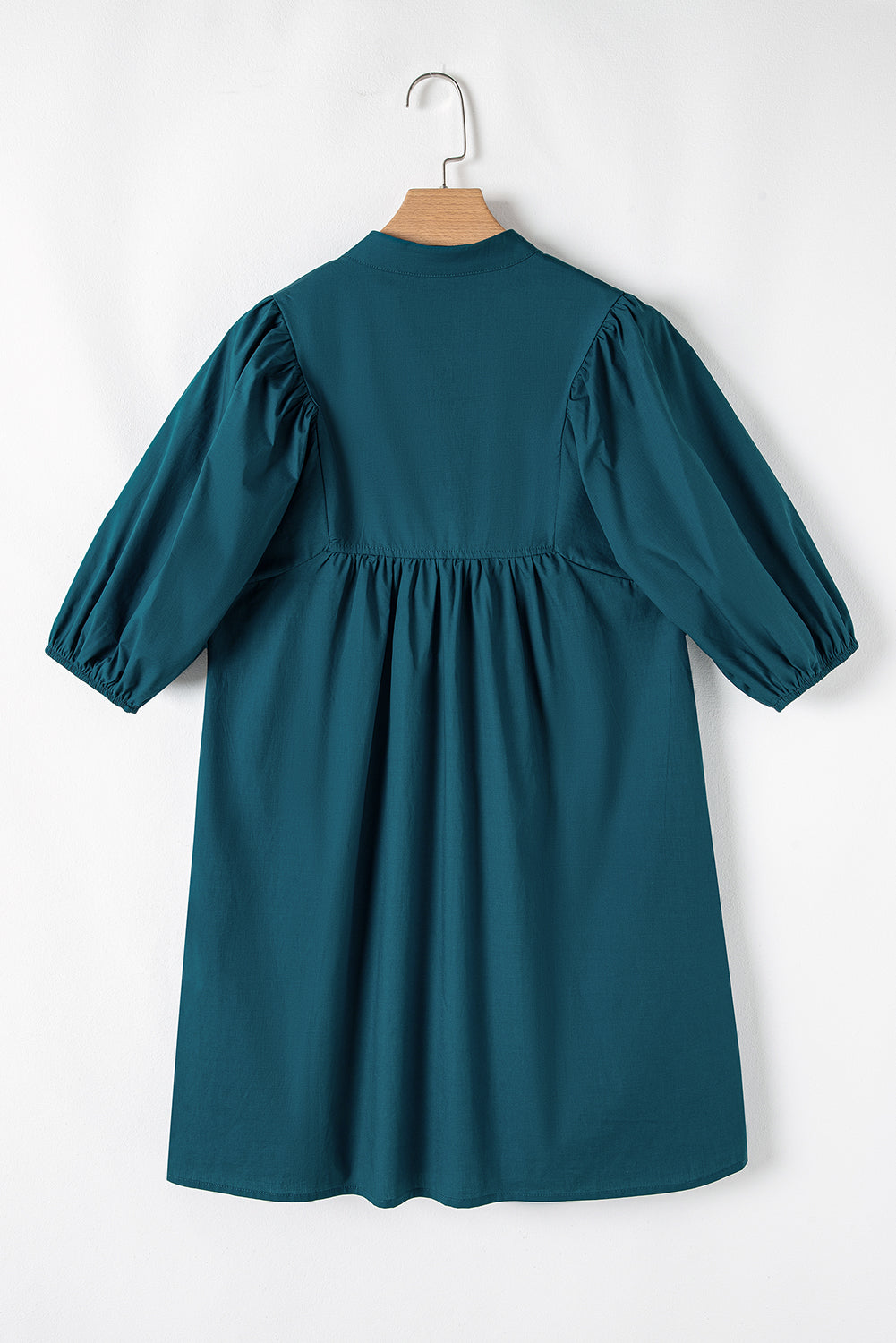 Blue Sapphire Patchwork V Neck Puff Sleeve Pleated Mini Dress