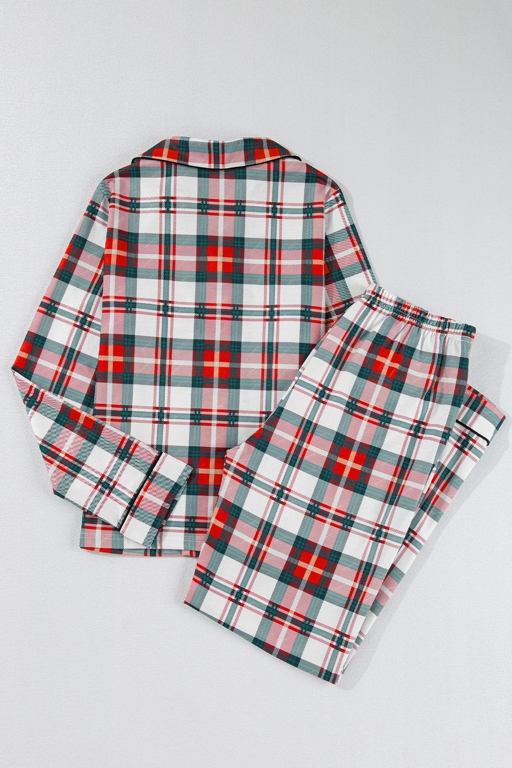 Plaid Long Sleeve Shirt and Pants Pajama Set