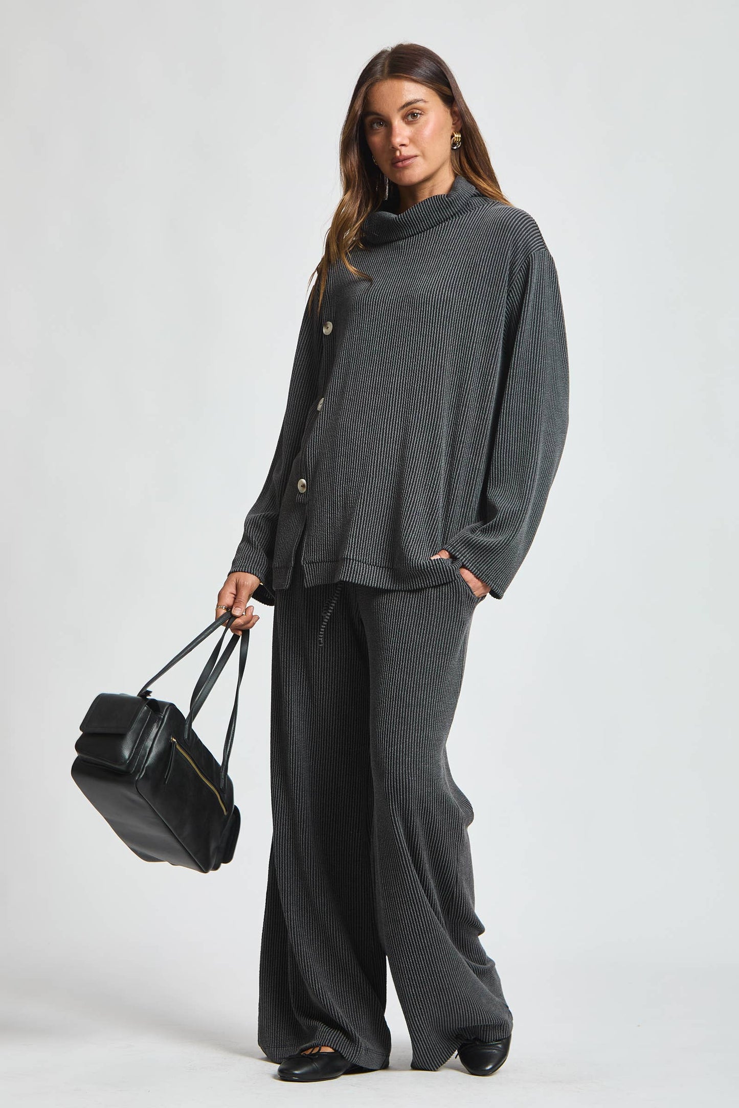 Dear Scarlett - 2-Piece Cowl Neck Ribbed Set TRVSET-LAVISH: WINE