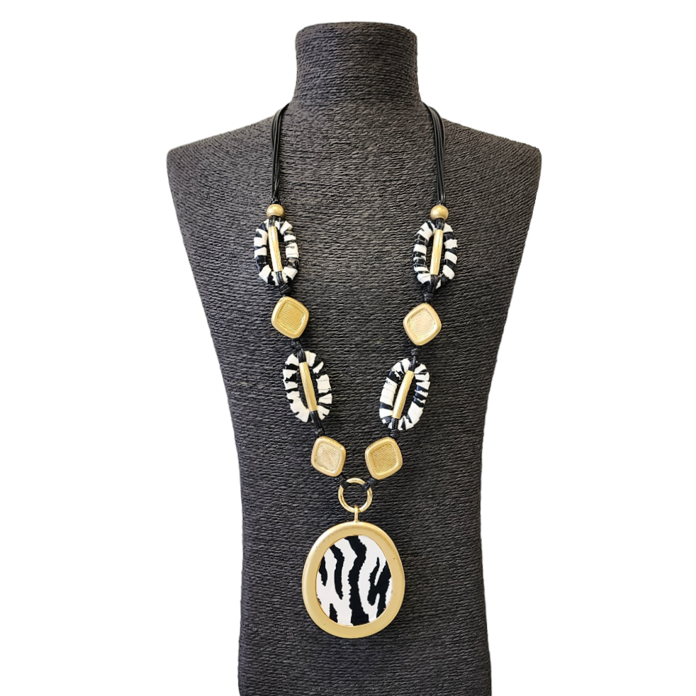 Bijoux Envie Statement Jewelry - Zebra Necklace | Animal Print | Boho | Fall | Tribal | Long