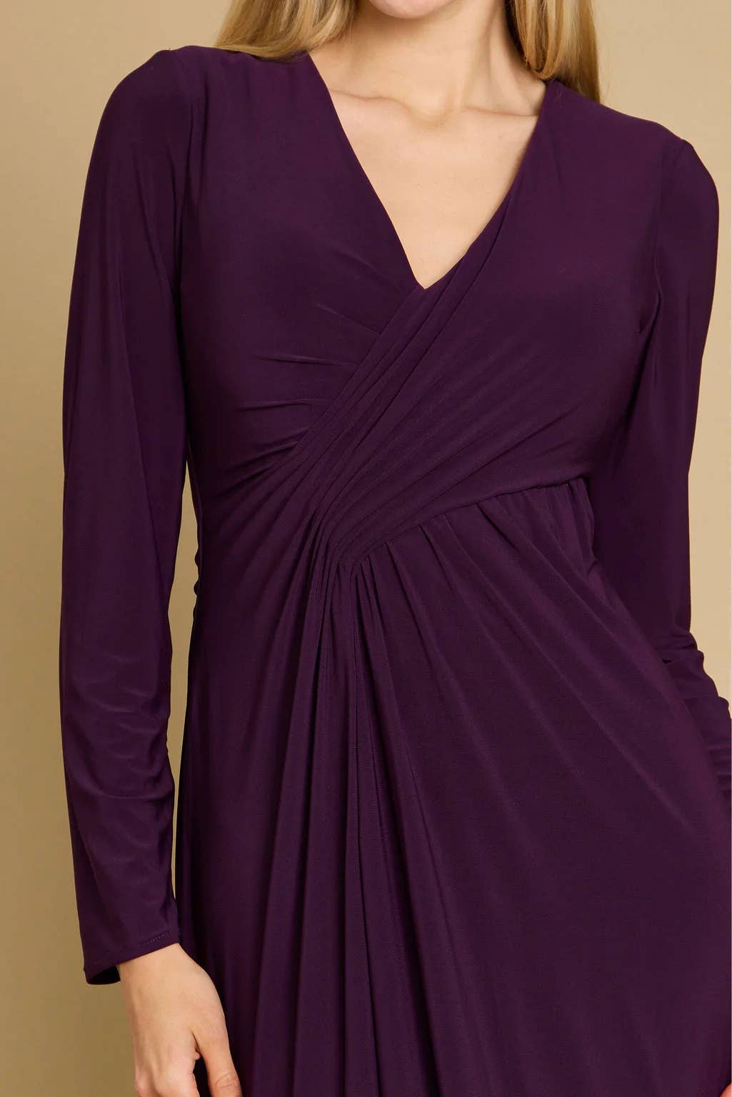 Kos Couture - Formal Stretch Evening Gown with Long Sleeves: Burgundy / 2XL