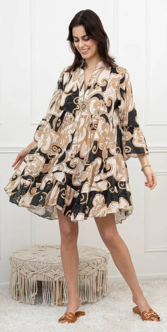 LOOWIE - 980 Cotton Black Beige English Eyelet Dress Cover Up LOOWIE