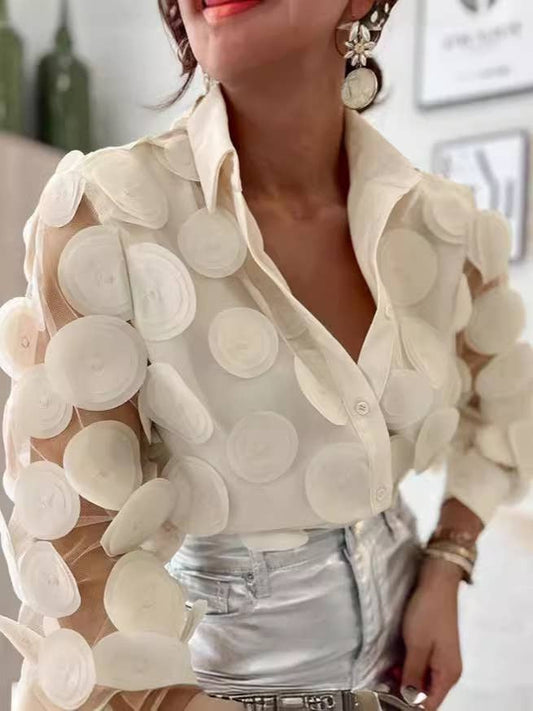 UZ Wholesale Sheer Mesh Embroidered Long Sleeve Shirt: XL