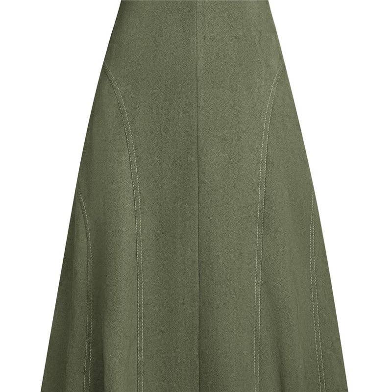 UZ Store - Suede High-Waisted Midi Skirt: Cognac