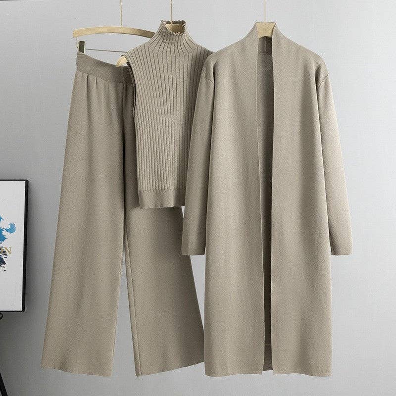 U.Z. Knitted Vest, Cardigan, And Pants Set: Apricot / One_size