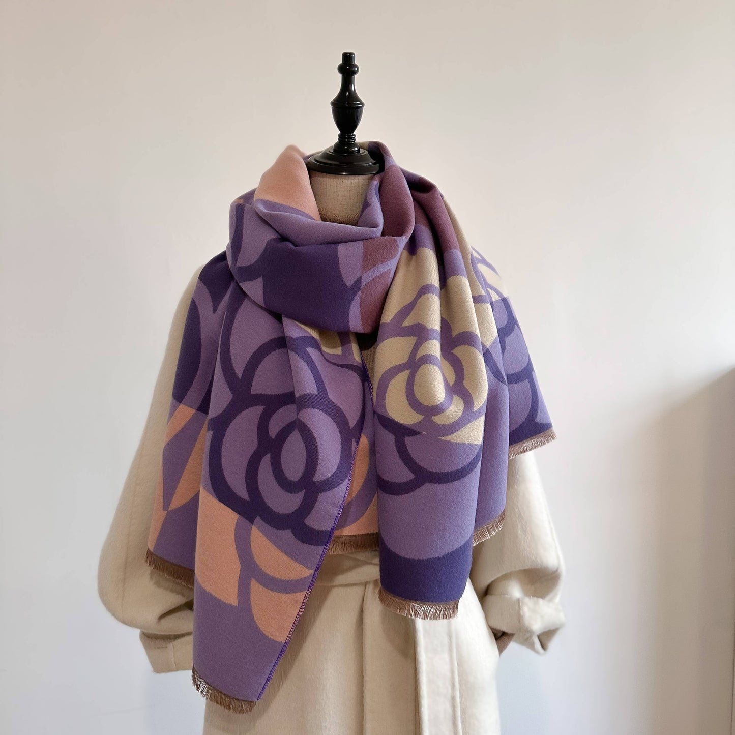 Winding River - Purple / Ivory Geo Rose Reversible Wrap