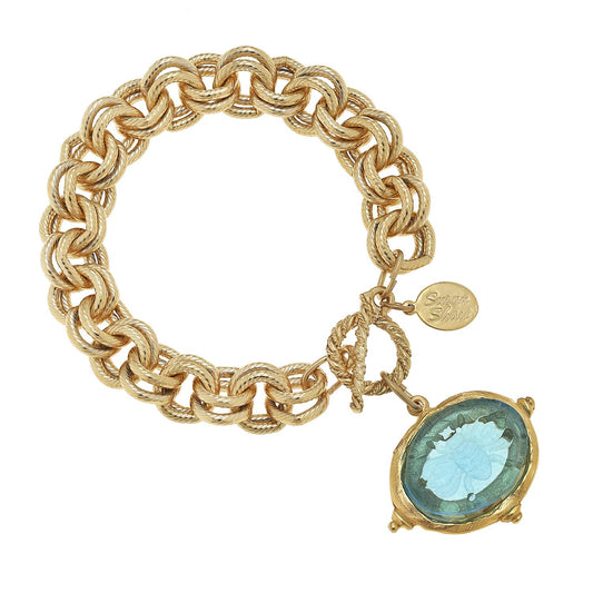 Susan Shaw - Aqua Venetian Glass Bee Intaglio on Gold Chain Bracelet